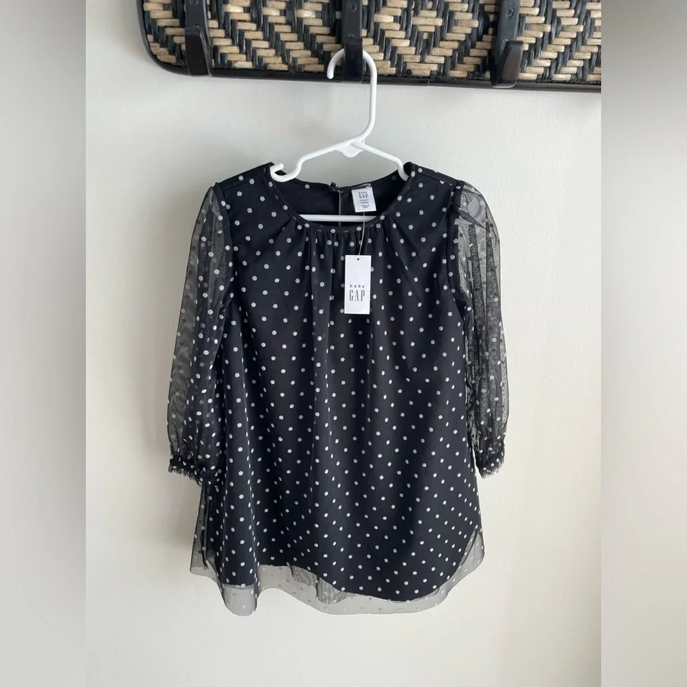 Baby Gap Toddler Girl Flocked Tulle Dress - Black Polka Dot - Size 4 Years - NWT